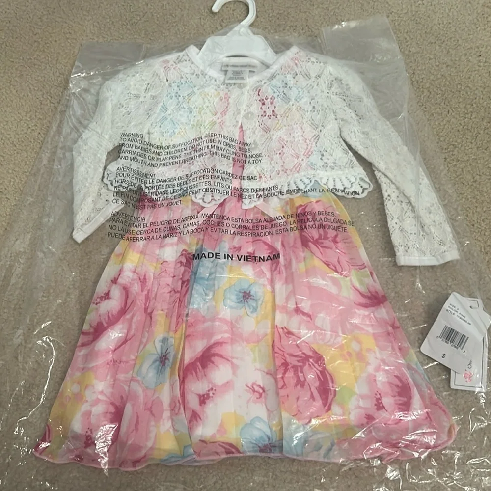 Girls size 2T Easter spring dress flowers lined crinoline new nwt lace jacket